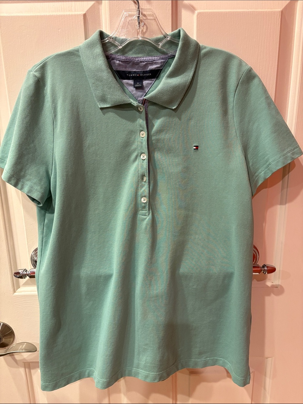 Tommy Hilfiger Woman’s Crème De Menthe Short-Sleeve Polo Top Size Medium